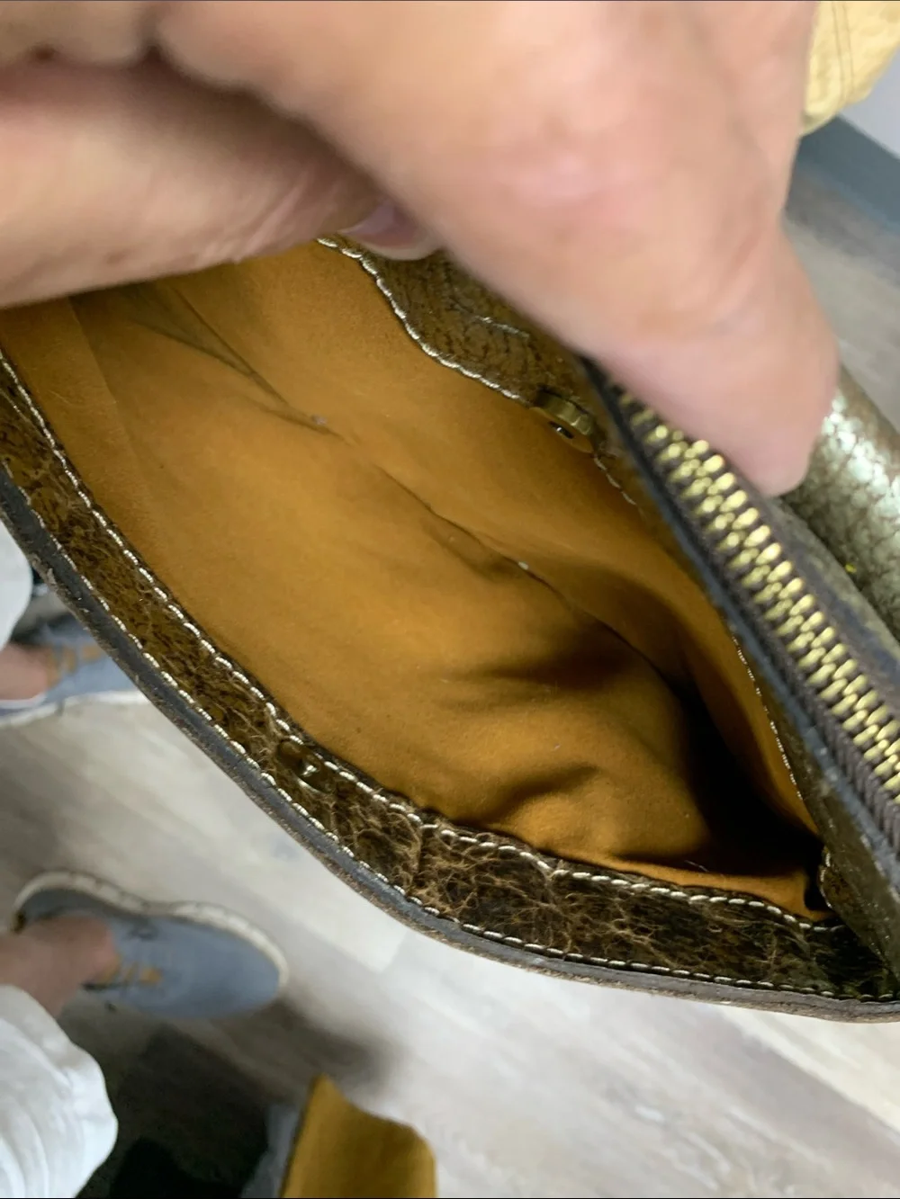 Patricia Nash Metallic Gold Leather Crossbody with Front Buckle Pocket